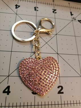 Gold Heart Keychain with Pink Crystal Accent